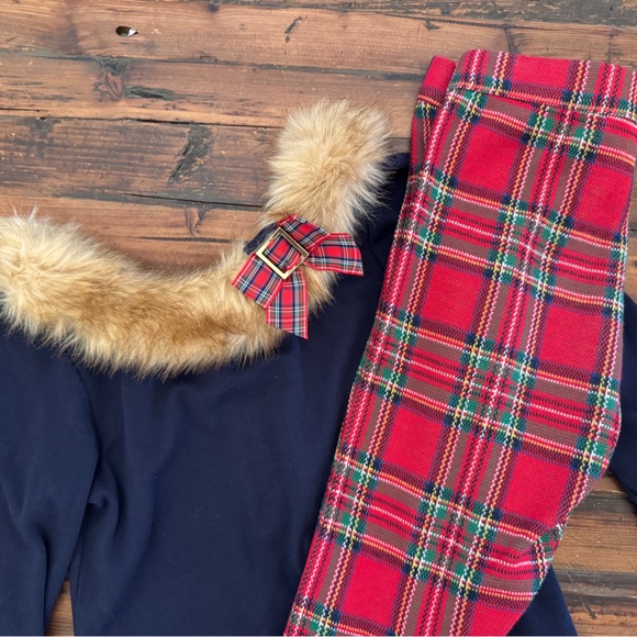 Janie and Jack Holiday Navy and Red Plaid Matching Set 🎄 - Picture 5 of 7